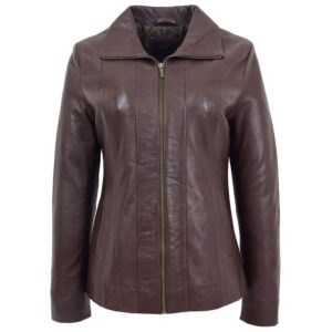 BUNERI Women’s Classic Zip Fastening Brown Leather Jacket