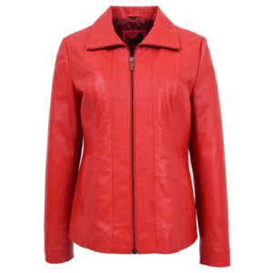 BUNERI Women’s Red Leather Classic Zip-Fastening Jacket