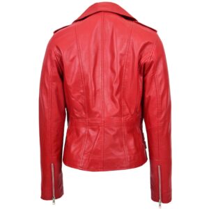 BUNERI Red Cross Zip Biker Leather Jacket for Women