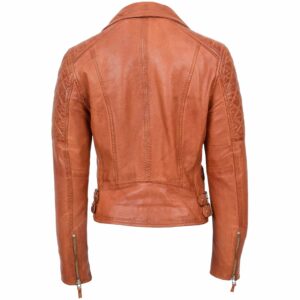 BUNERI Cognac Leather Cross Zip Biker Jacket Women
