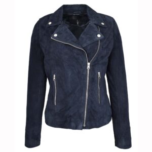 BUNERI Women’s Navy Blue Suede Biker Jacket