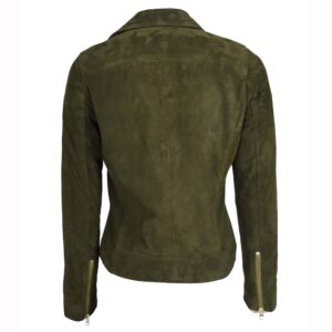 BUNERI Women’s Genuine Goat Suede Biker Jacket Olive Green