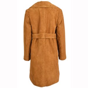 BUNERI Women’s Genuine Goat Suede Trench Coat 3/4 Length Cognac with Belt