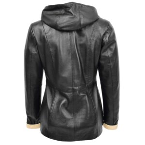 BUNERI Women’s Black and Beige Leather Blazer with Hood