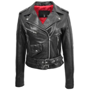 BUNERI Women’s Leather Biker Brando Jacket Black