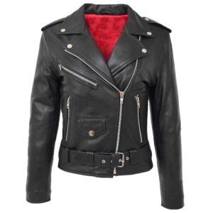 BUNERI Black Leather Brando Style Biker Jacket