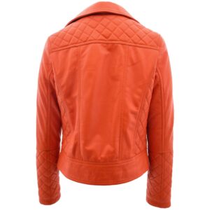 BUNERI Women’s Orange Quilted Leather Biker Jacket