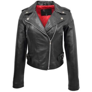 BUNERI Black Leather Cross Zip Biker Jacket