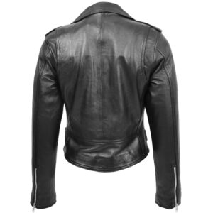 BUNERI Black Leather Cross Zip Biker Jacket