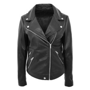BUNERI Women’s Premium Leather Cross-Zip Biker Jacket