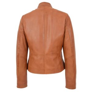 BUNERI Women’s Casual Tan Leather Standing Collar Jacket