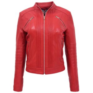 BUNERI Women’s Leather Classic Biker Jacket Red