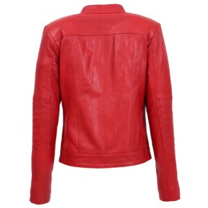 BUNERI Women’s Leather Classic Biker Jacket Red