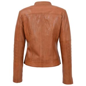 BUNERI Women’s Leather Classic Biker Style Jacket Tan