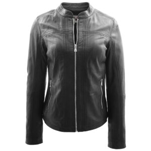 BUNERI Black Classic Biker Style Leather Jacket