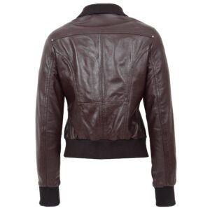 BUNERI Women’s Leather Classic Bomber Jacket Brown