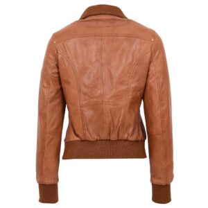 BUNERI Women’s Leather Classic Bomber Jacket Tan