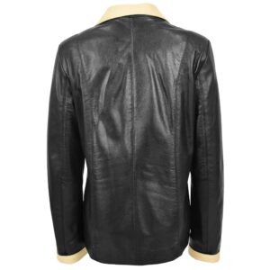 BUNERI Women’s Leather Classic Button Box Jacket Black Beige