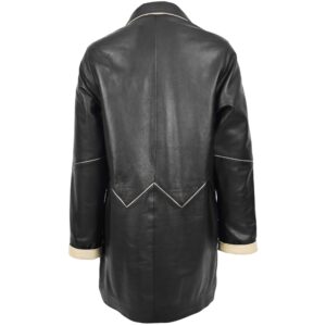 BUNERI Women’s Leather Coat 3/4 Length Classic Style Black Beige