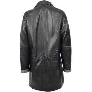 BUNERI Black Grey 3/4 Length Leather Coat Classic Style