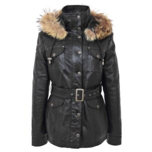 BUNERI Women’s Leather Coat with Detachable Hoodie