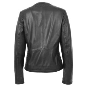 BUNERI Black Leather Collarless Quilted Jacket