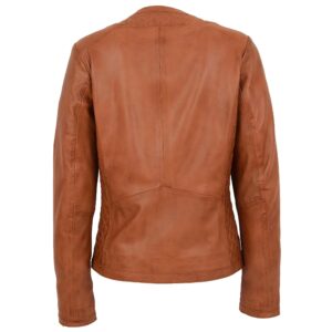 BUNERI Tan Leather Collarless Quilted Jacket