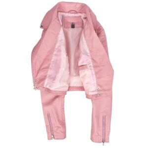 BUNERI Women’s Baby Pink Leather Cropped Biker Jacket