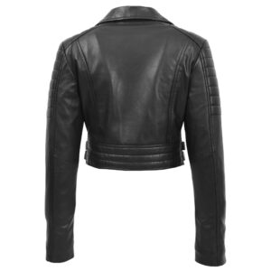 BUNERI Black Cropped Leather Biker Jacket Women