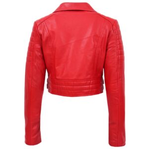 BUNERI Women’s Crimson Cropped Leather Biker Jacket