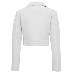 BUNERI Women’s White Cropped Leather Biker Jacket