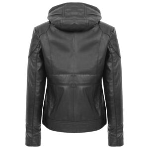 BUNERI Women’s Leather Coat with Detachable Hood Black