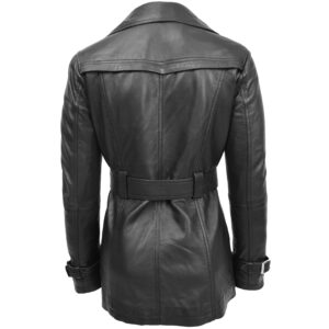 BUNERI Women’s Leather Double-Breasted Trench Coat Black