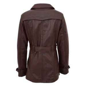 BUNERI Women’s Leather Double Breasted Trench Coat Brown