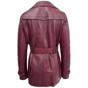 BUNERI Women’s Burgundy Leather Double-Breasted Trench Coat