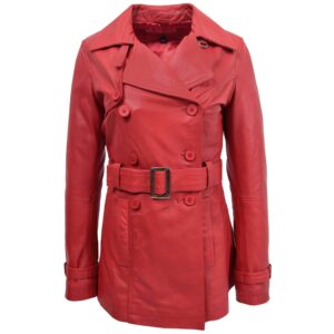 BUNERI Women’s Leather Double-Breasted Trench Coat Sienna Red