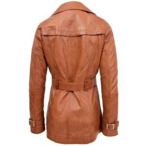BUNERI Women’s Tan Leather Double-Breasted Trench Coat