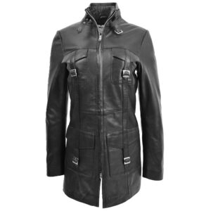 BUNERI Black Leather Dual Zip Fastening Jacket