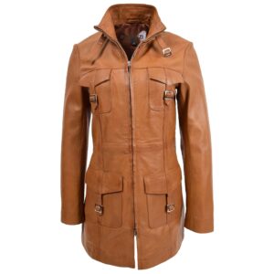 BUNERI Women’s Tan Leather Dual-Zip Jacket