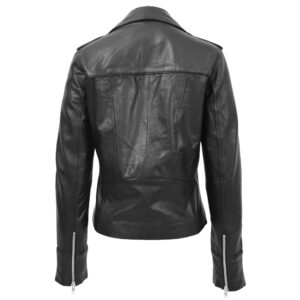 BUNERI Women’s Leather Fitted Biker Style Jacket Black