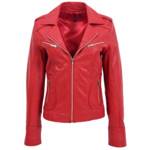 BUNERI Red Leather Fitted Biker Jacket