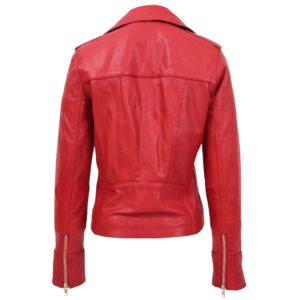 BUNERI Red Leather Fitted Biker Jacket