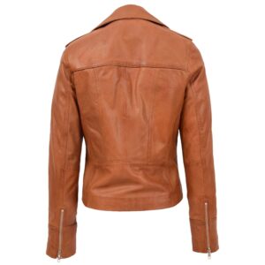 BUNERI Women’s Leather Fitted Biker Style Jacket Tan