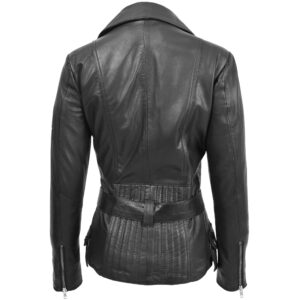 BUNERI Black Leather Hip-Length Biker Jacket