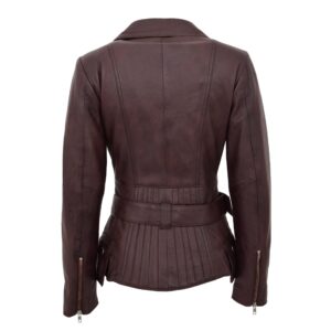 BUNERI Brown Leather Hip Length Biker Jacket