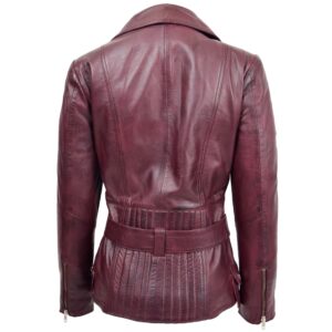 BUNERI Women’s Leather Hip Length Biker Jacket Burgundy