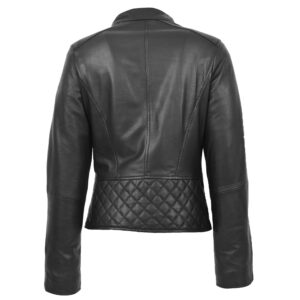 BUNERI Black Leather Stand Up Collar Biker Jacket