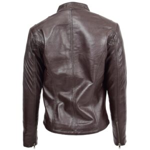 BUNERI Women’s Leather Standing Collar Jacket Brown
