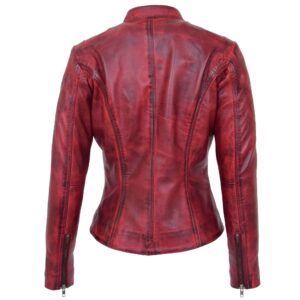 BUNERI Women’s Leather Standing Collar Jacket Burnt Red