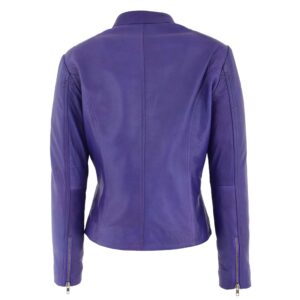 BUNERI Women’s Leather Jacket in Purple with Standing Collar